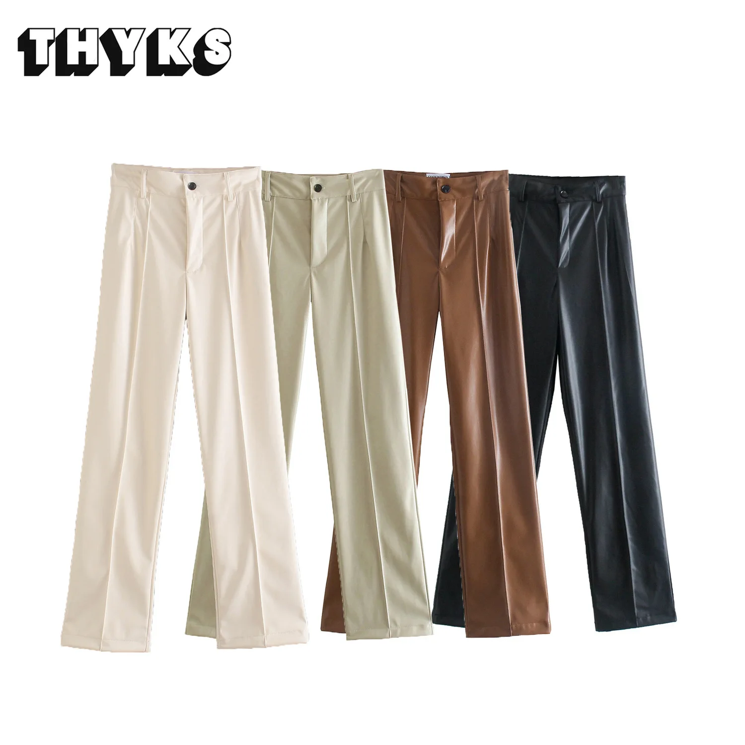 

Ladies Faux Leather Straight Pants Vintage High Waist Zipper Loose Casual Trousers Black Street Fashion Women Pantaloni Donna