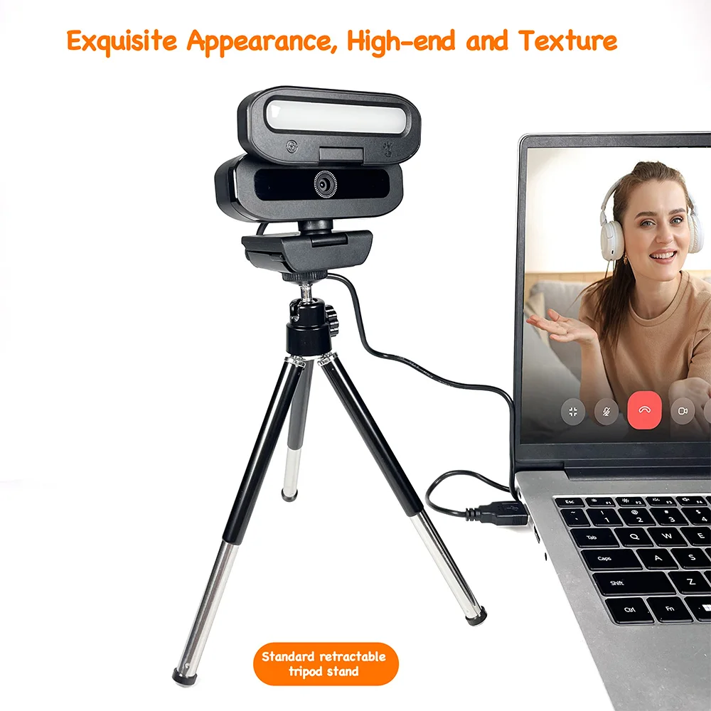4K USB Webcam Auto Focus UHD Computer Camera Ring Fill Light for Streaming Video Conferencing Plug and Play EXHQDR
