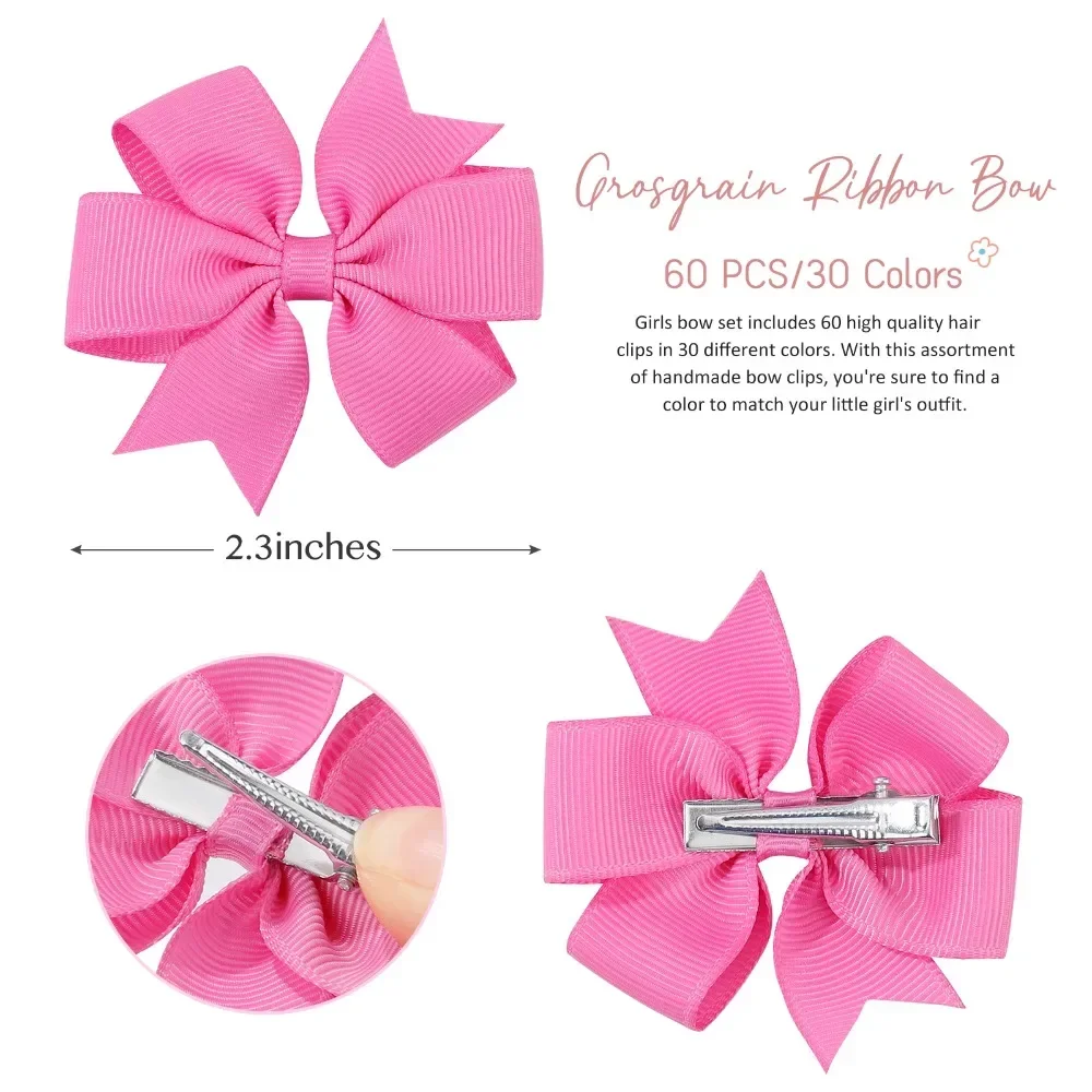 Grosgrain Ribbon Hair Bow Clips Set – Assorted Colors (20/40/60 Pieces)