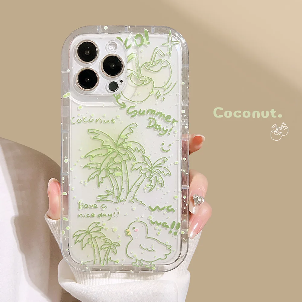 Summer Green Coconut Tree Beach Sea Gabbiano Custodia Per Telefono Trasparente Per Iphone 14 13 12 11 Pro Max 14 Plus Custodia Cute Cartoon Cover