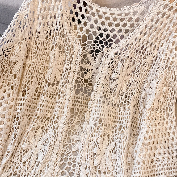Sexy Boho Hook flower hollow Knit floral Loose Casual plus size Cover-ups Vacation Dress Beach Wear Beachwear Female Women 6