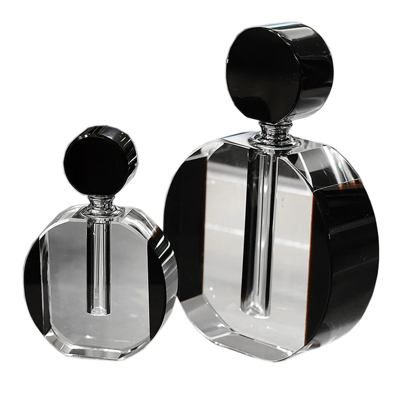 European Clear Black K9 Crystal Empty Perfume Bottle Oblate Shape Small Large For Home Tabletop Decoration Women Men Gifts 6