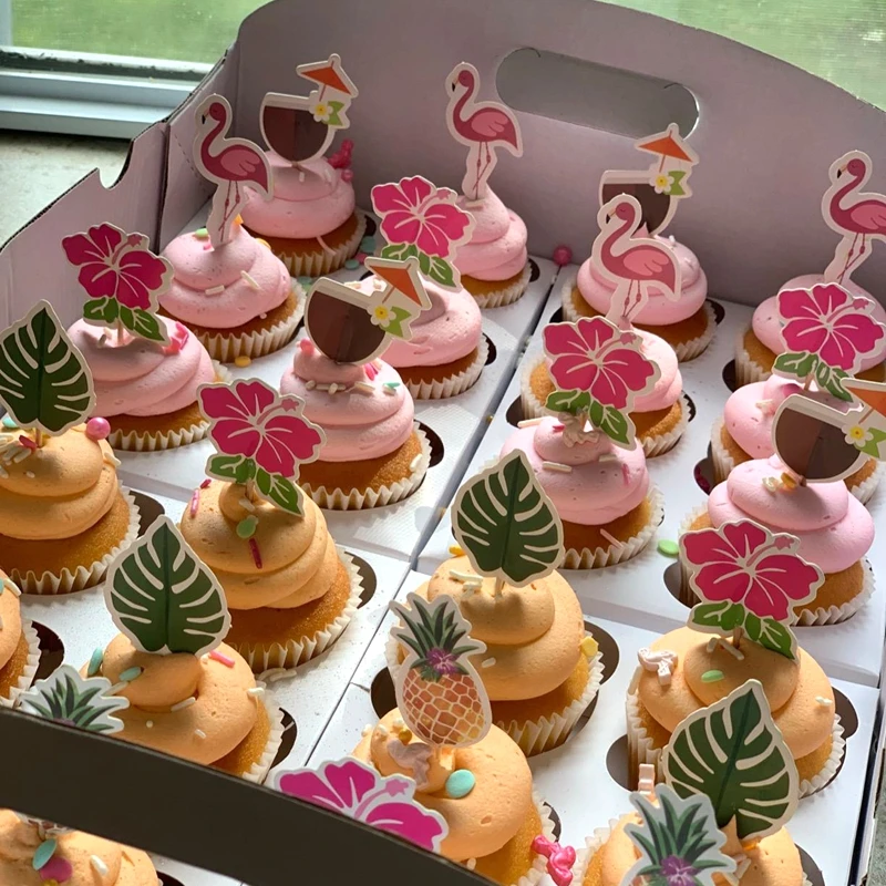 24Pcs Hawaiian Cupcake Toppers Flamingo Pineapple Palm Leaves Toothpicks Tropical Summer Beach Birthday Party Cake Decoration