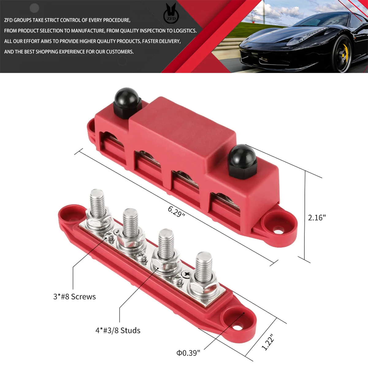 Marine-Sammelschiene, 12 V, 250 A, Stromverteilerblock, 4 Pfosten, Anschlussblock, M8, M10, Kfz-Batterie-Sammelschienenklemmenblock aus Kupfer – Detail 1