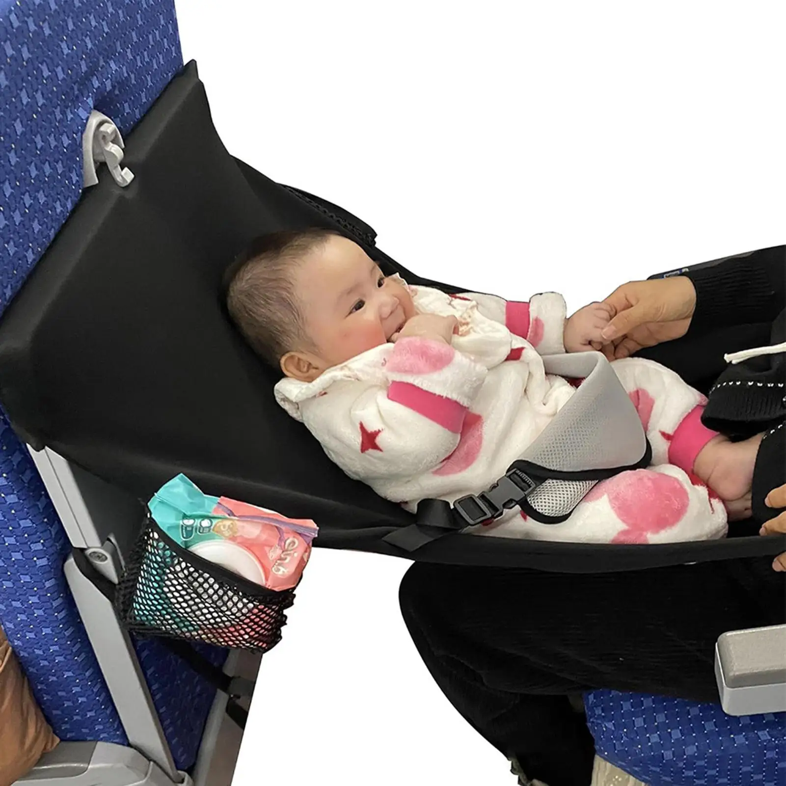 Cama de avión de viaje para pedales de bebé, extensor de asiento de avión para niños con bolsillo lateral, reposapiés portátil, hamaca, cuna para dormir en coche