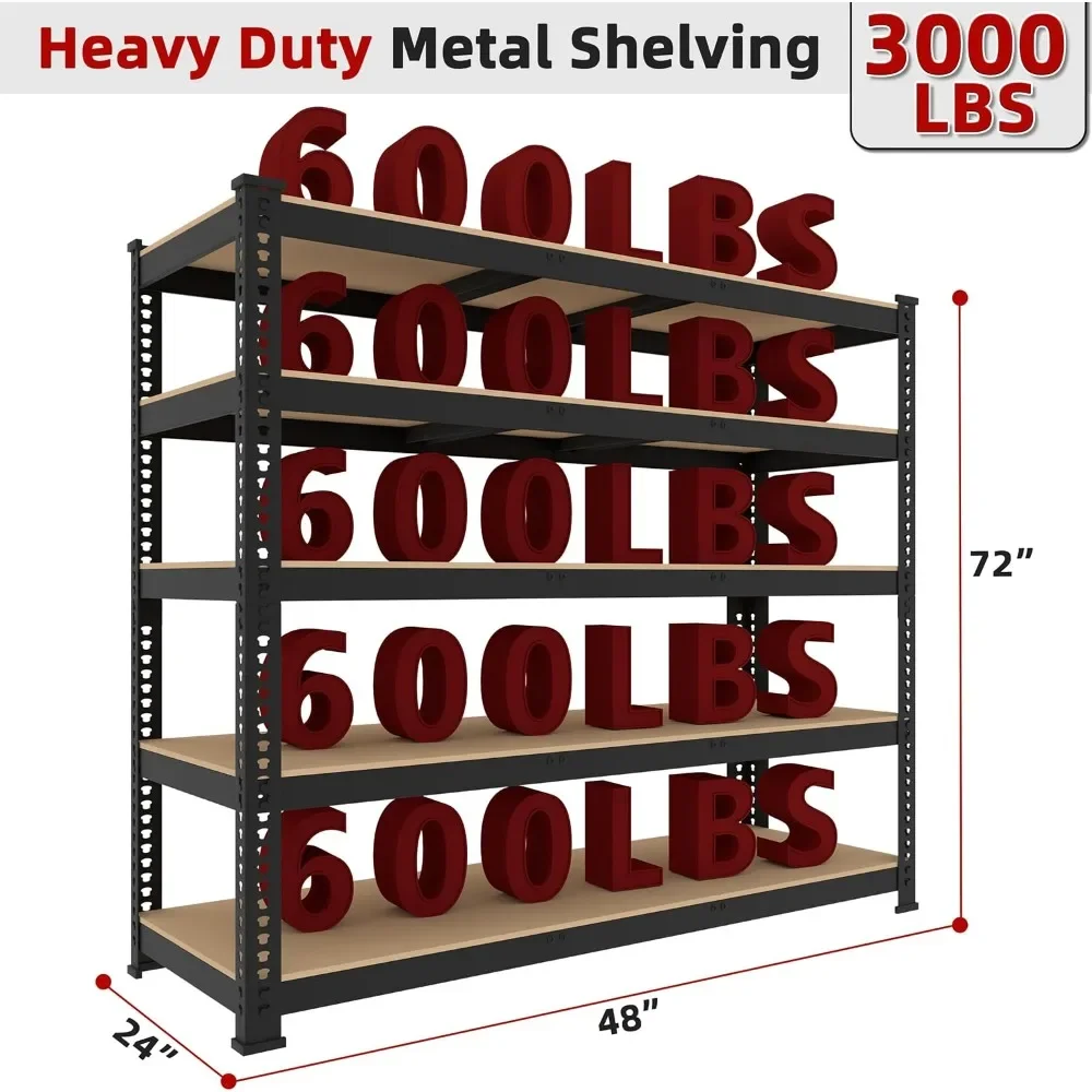 2 Packs 48" W x 24" D x 72" H Adjustable Garage Storage Shelves - 5-Shelf Heavy Duty Shelving Unit, Metal Utility Storage 2