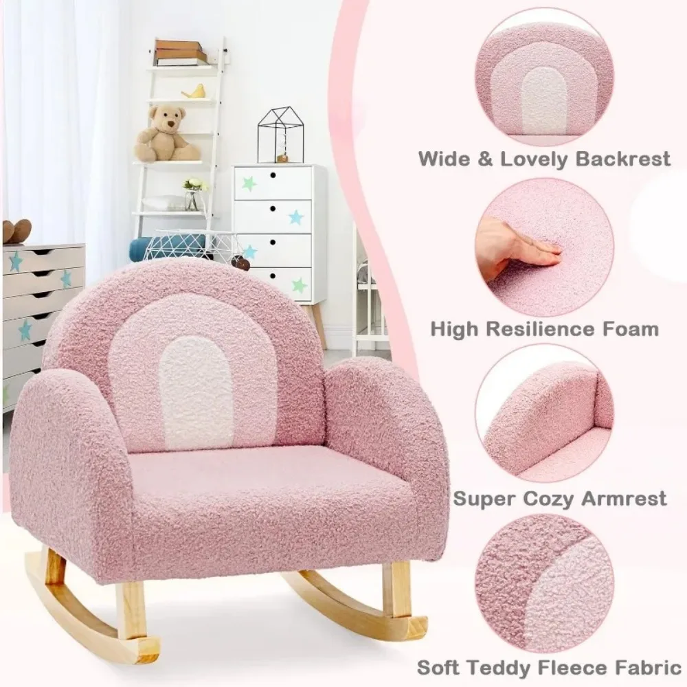 Kids Sofa, Toddler Rocking Chair with Solid Wooden Frame, Anti-Tipping Design, Plush Fabric, Children Armchair for Nursery 6