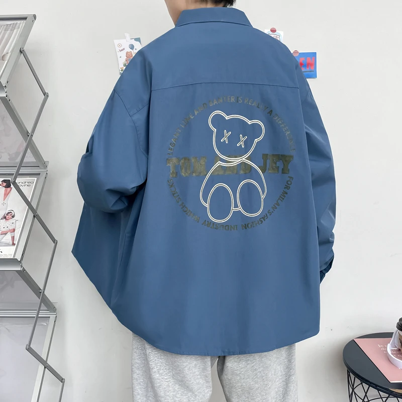 폭발적인 청소년 트렌드 루즈 패션 매칭 데일리 캐주얼 프린트 긴팔 슬림 남성 셔츠, 학생 일상 청소년 활력