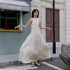 White Round Neck Vest Dress For Women'S Summer New Design With Pleated Sleeveless Slim Fit And Minimalist Long Skirt 2