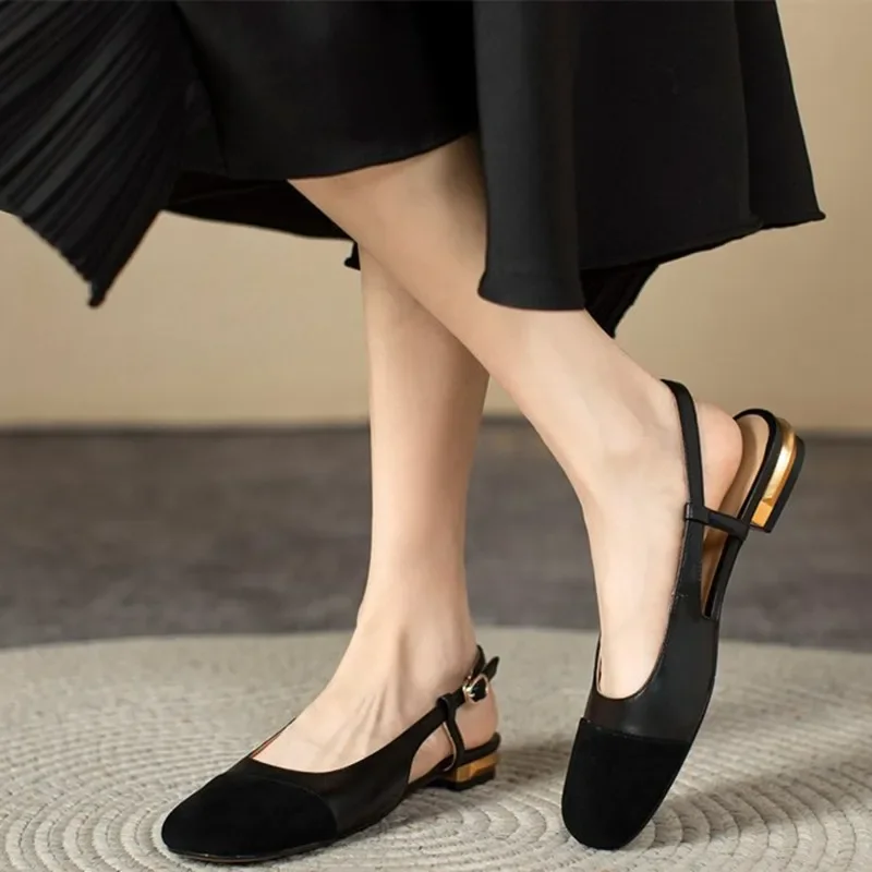 Women Slingback Sandals Retro Bucklr Strap Low Heel Concise Female Shoes Leisure Outdoor
