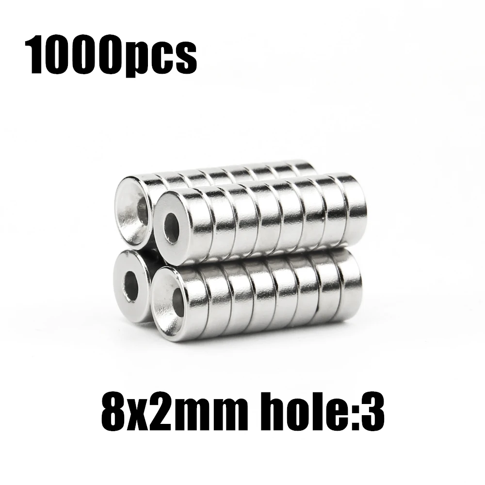 

1000pcs 8x2mm hole:3mm super Strong Round Neodymium Countersunk Ring Magnets Rare Earth N35
