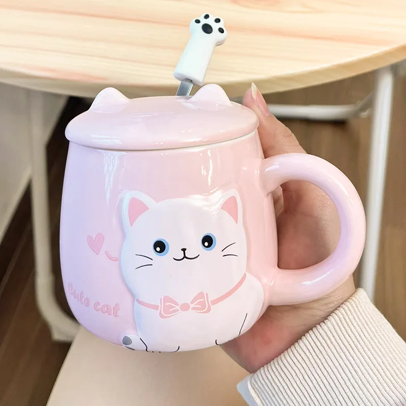 

Cartoon Cat new ceramic cup LIDS and spoons Office water cups Cute Christmas ceramic cup gifts