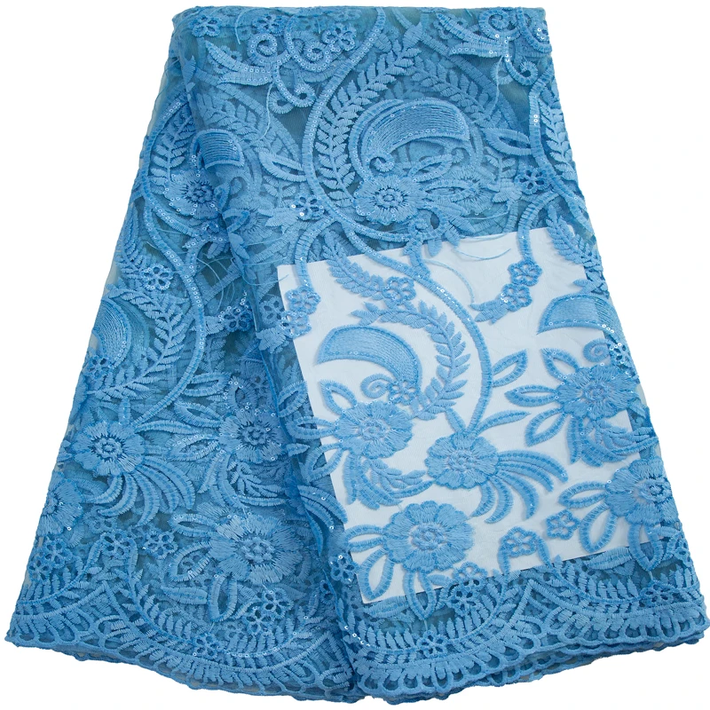 

Синяя французская Тюлевая кружевная ткань с блестками 2023, новейшее Африканское Сетчатое кружево Нигерии для шитья свадебных платьев F3323