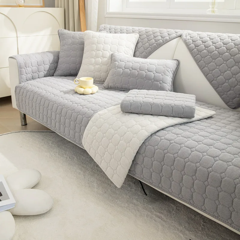 Thickened Corduroy Sofa Cushion Four Seasons General Pure Colour Plush Non-Slip Living Room Sofa Cover Warm Breathable Sofa Back 2