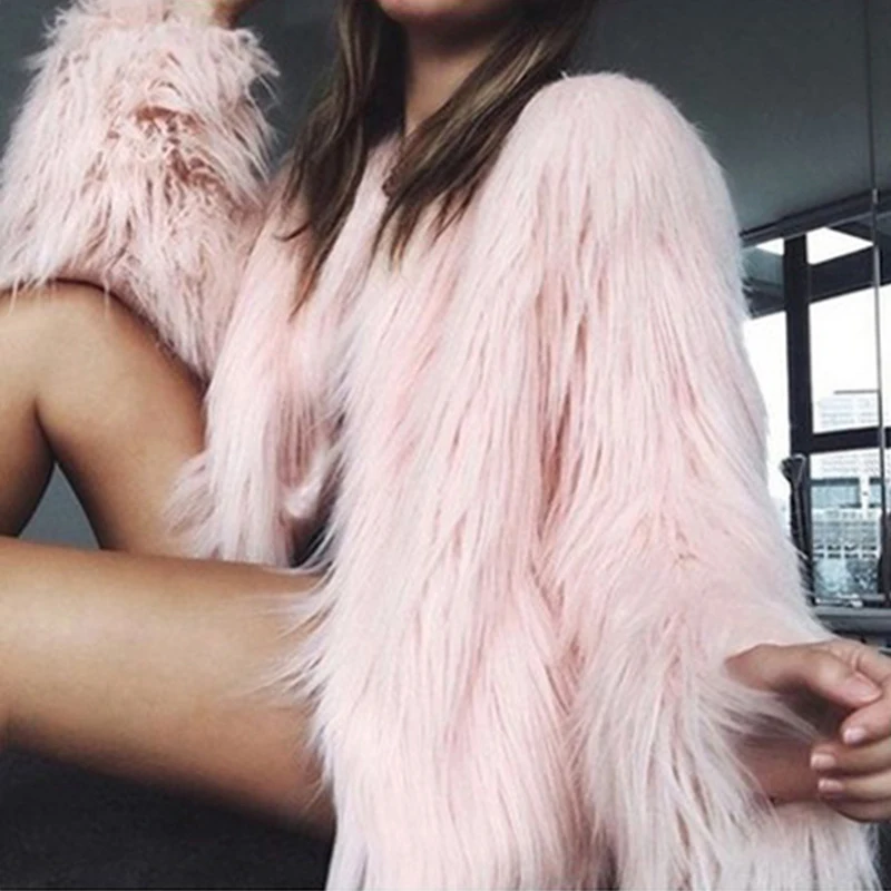 

Women Furry Fur Coat Warm Long Sleeve Outerwear Autumn Winter Fluffy Plush Coat Hairy Collarless Jacket Ladies Overcoat Clothing