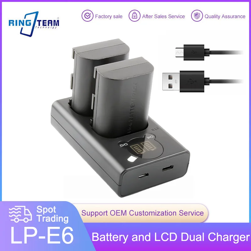 2 Pz Li-Ion Lp-E6 Lpe6 Batteria + Lcd Doppio Caricatore Per Canon Eos 6D 7D 5D Mark Ii Iii Iv 5D 60D 70D 80D 90D 5Ds R5 R6 Xc10 Xc15