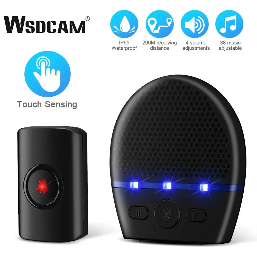 WSDCAM Wireless Doorbell Waterproof 300M Remote LED Flash Security Alarm Outdoor House Welcome Bell Smart Home Door Bell Chime