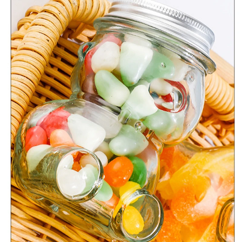 50ml/150ml/300ml Little Bear Glass Honey Jars with Aluminum Bottle Cap Lovely Washing Bottle Glass Bottle 4