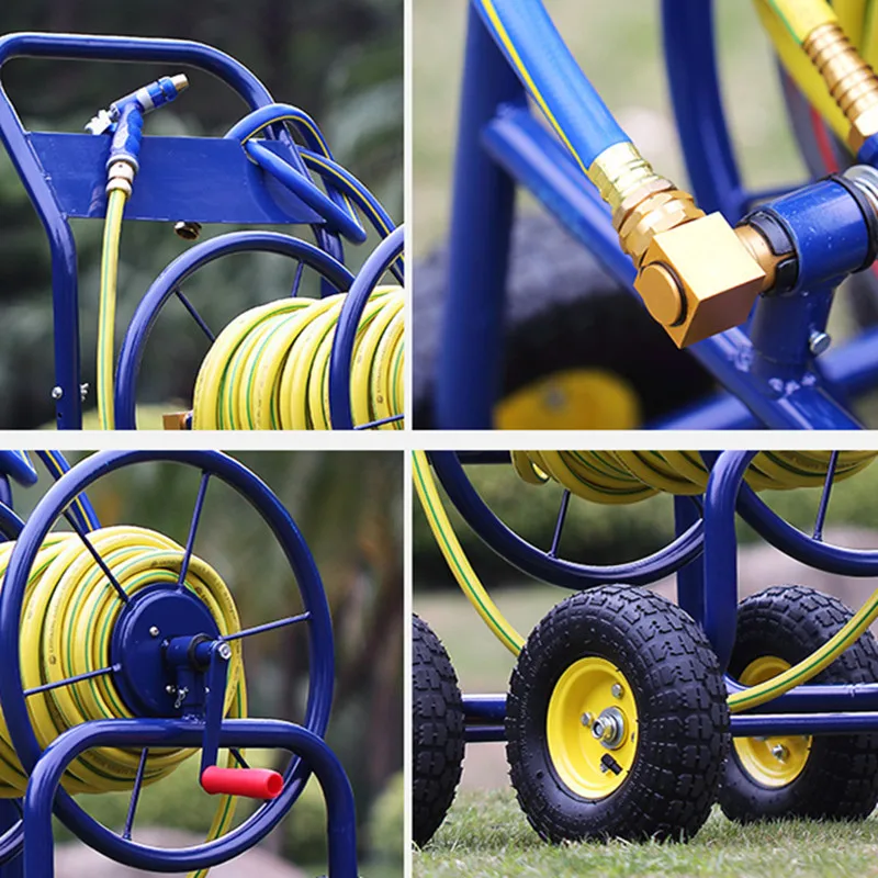 Heavy Duty 4-Wheel Garden Hose Reel Cart Multi-Purpose High Pressure Water  Pipe and Rack Portable Hand Push Hose Reel Car