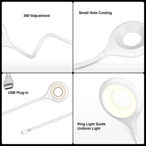 휴대용 USB Flexo LED 책상 램프, DC5V LED 공부 독서 조명, 컴퓨터 PC 노트북 링 아이 케어 LED 라이트 테이블 램프 4