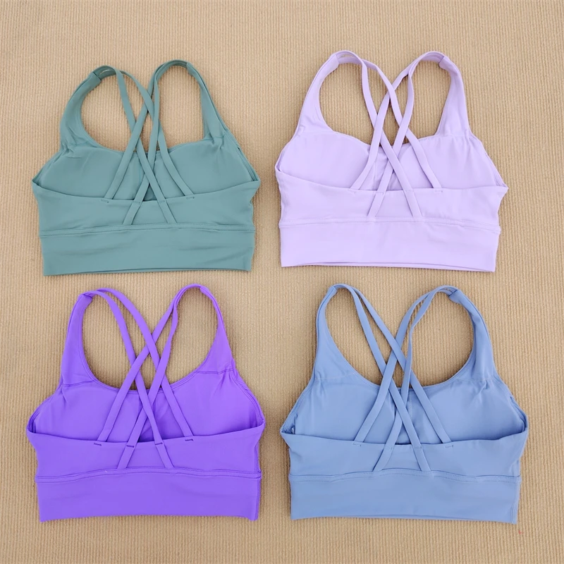 Yoga Bra Sports Underwear Gym Solid Color Bra Cross Shoulder Strap Beauty Back Fitness Sling Yoga Suit yoga bra