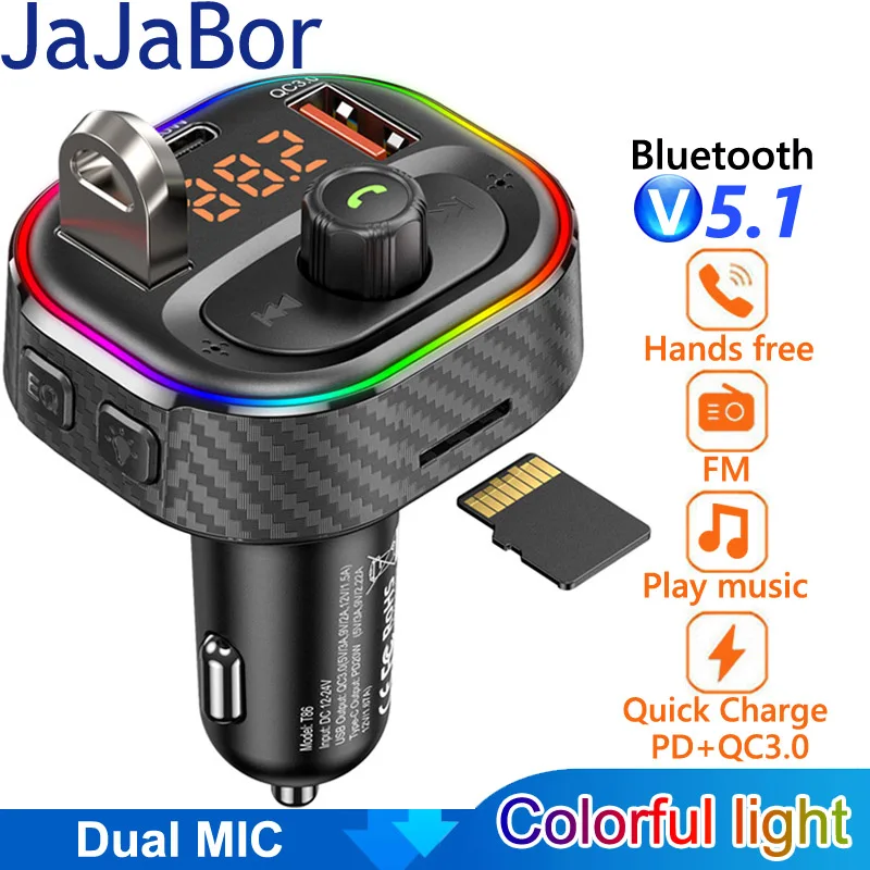 Автомобильный MP3-плеер JaJaBor 2 микрофона Тип C PD 20 Вт USB QC3.0 быстрая зарядка
