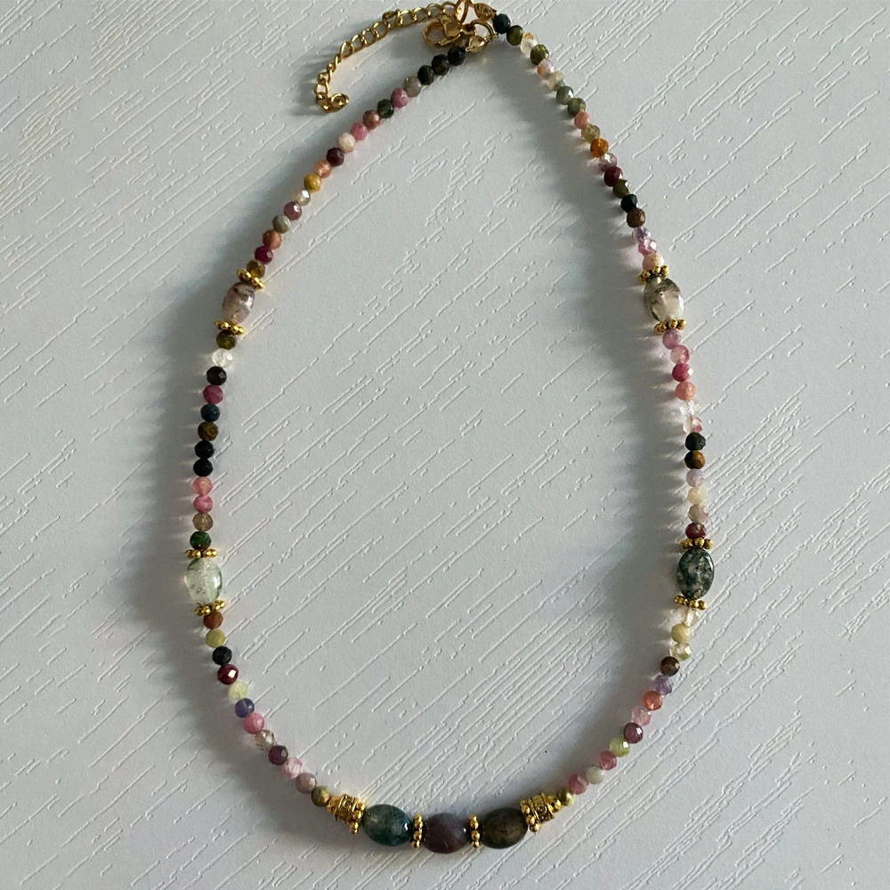 

Vintage Unique Colorful Natural Stones Choker Faceted Tourmaline Oval Stone Mix and Match Necklace Designer Jewelry Bijoux