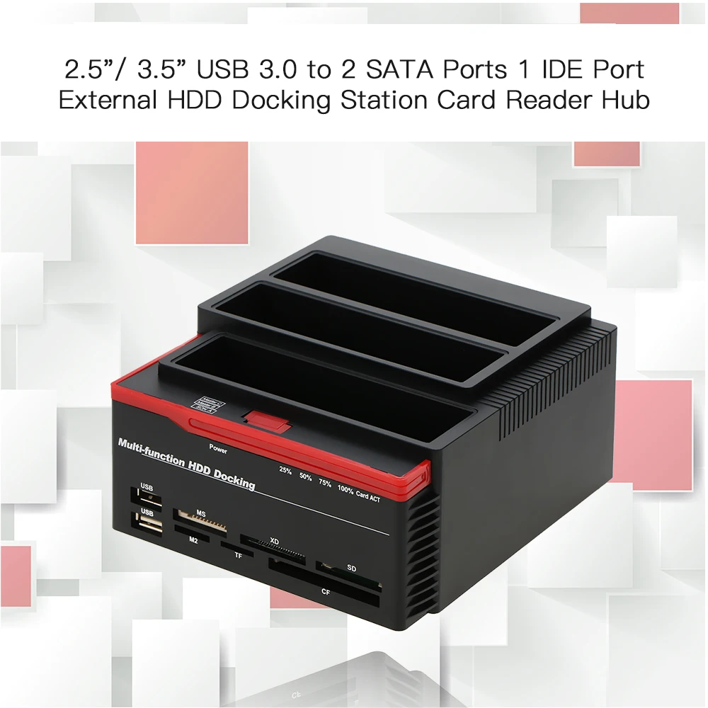 2.5"/3.5" USB 3.0 to 2 SATA Ports 1 IDE Port External HDD Docking Station Card Reader USB3.0 Hub OTB/OTC