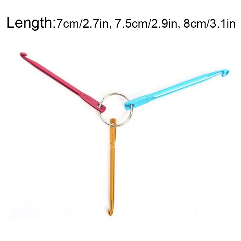 1Set 3 in 1 Color Short Handle Aluminum Crochet Hook Keychain Hooks DIY Crafts Knitting Needles Set Sewing Needle for Mom's Gift images - 6