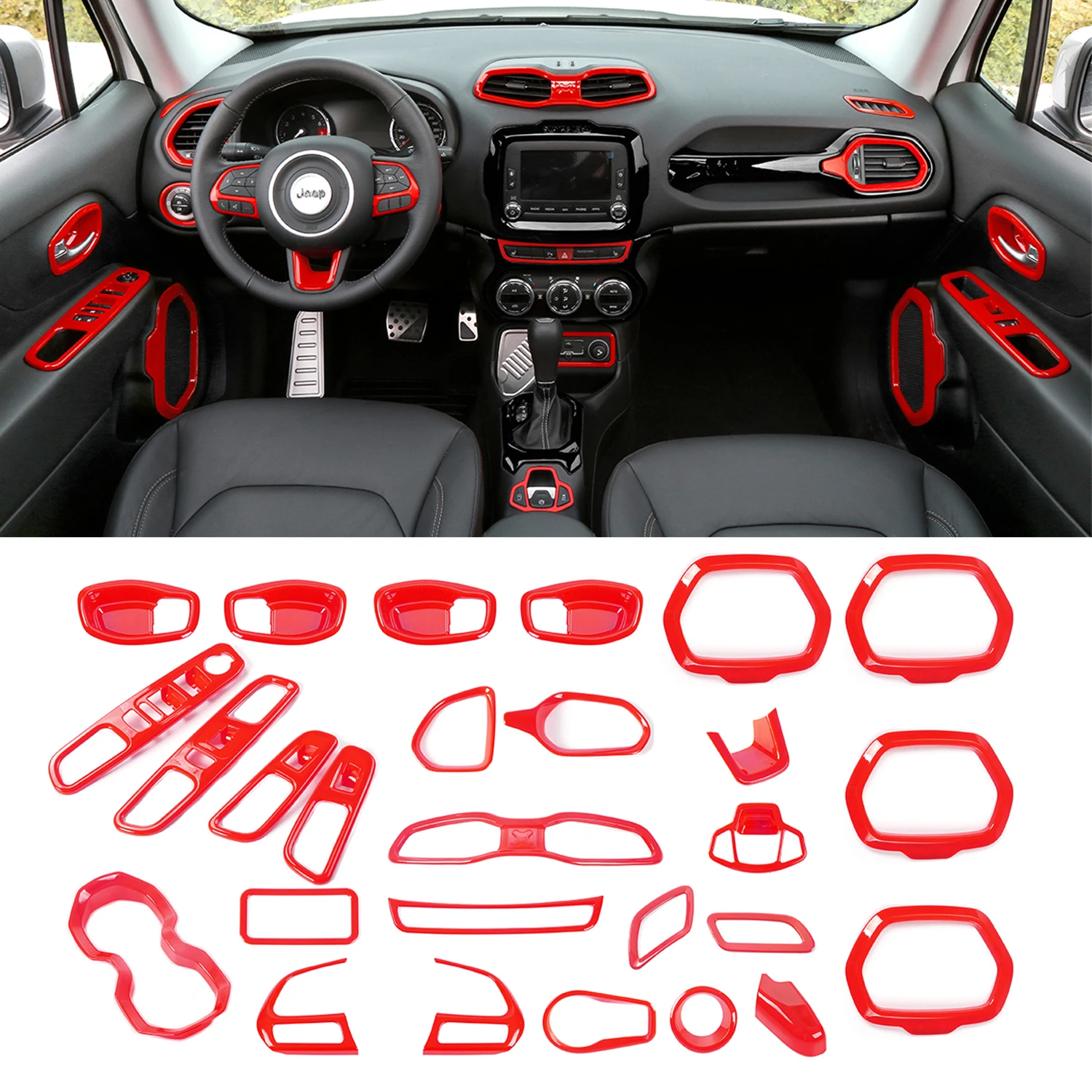 Accessori adesivi per la copertura della decorazione d'interni dell'auto  per Jeep Renegade 2016 2017 2018 volante e Console centrale presa d'aria  Trim - AliExpress