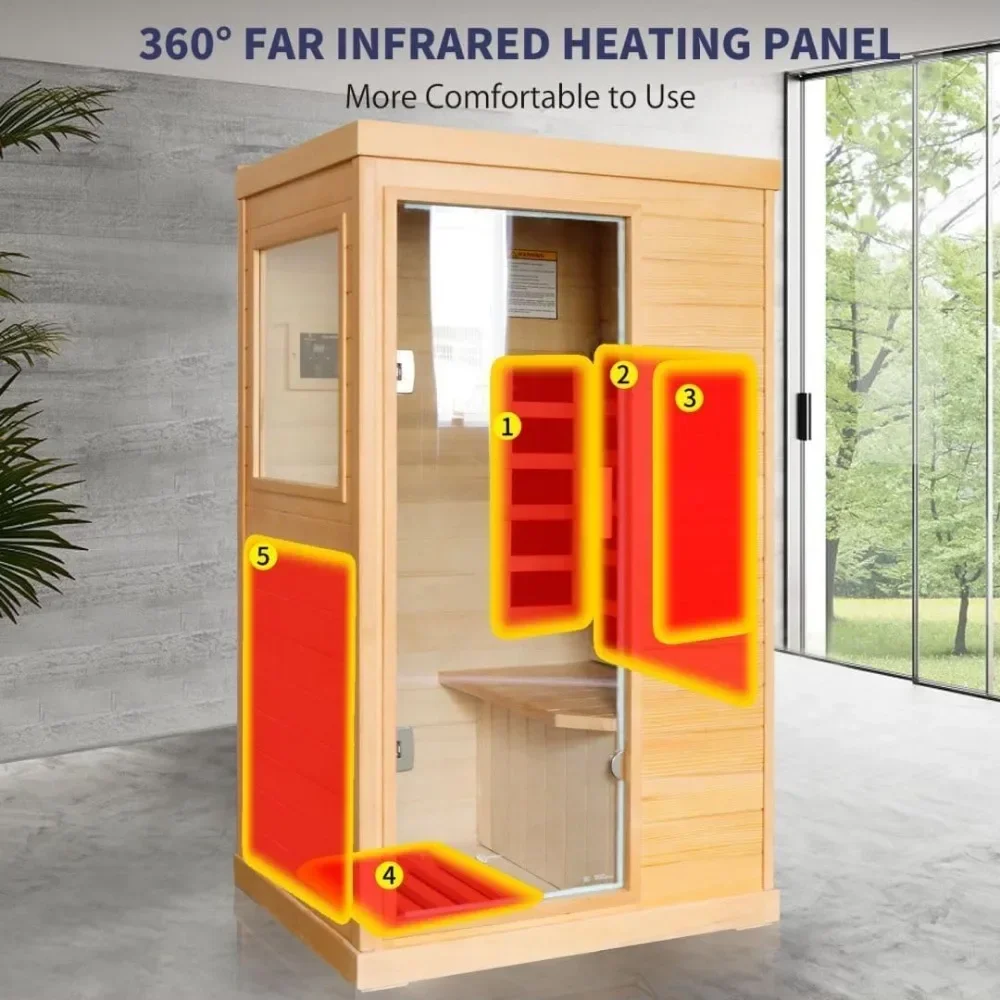 Far Infrared Sauna ,800W Low EMF Canadian Hemlock Wooden Indoor Dry Sauna, Bluetooth Speaker, Christmas Gift for Family Friends 6