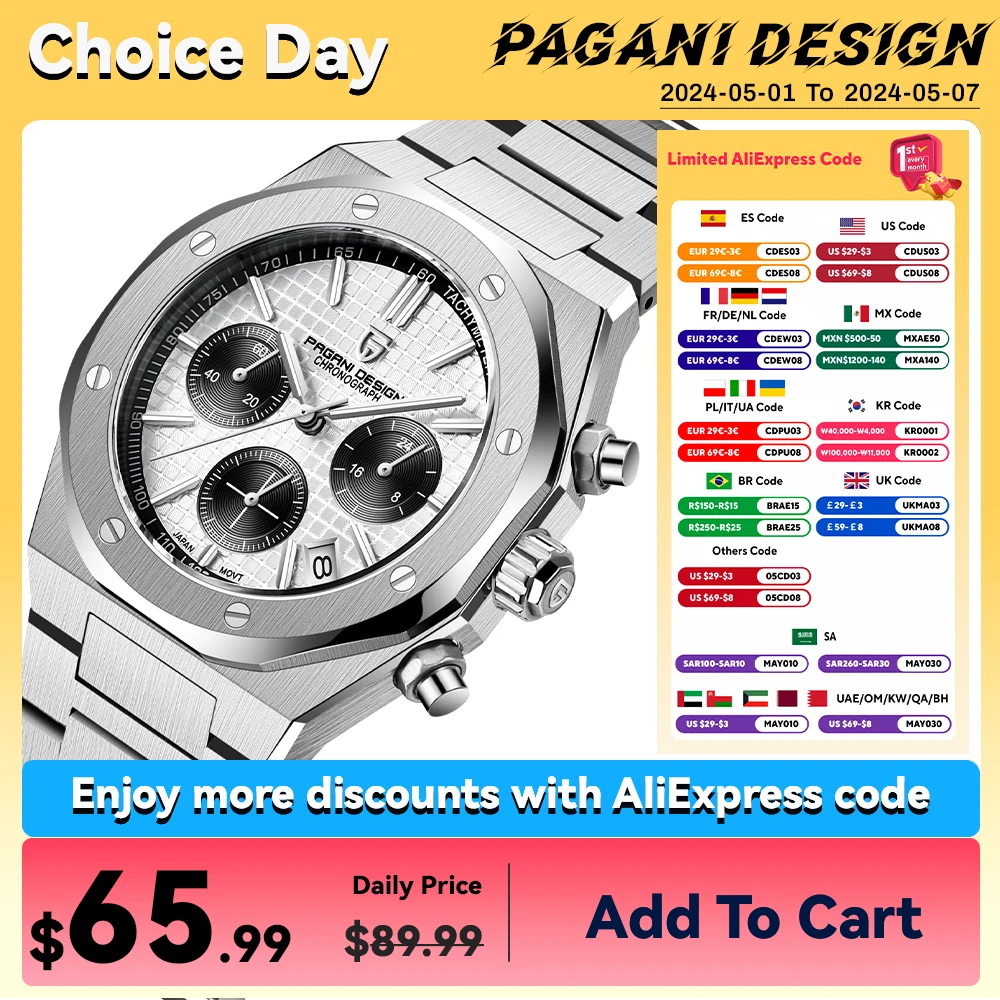 

2024 PAGANI DESIGN Men's Diving Quartz Watches VK63 Classic Sapphire Stainless Steel Waterproof Clock Sports Relogios Masculinos