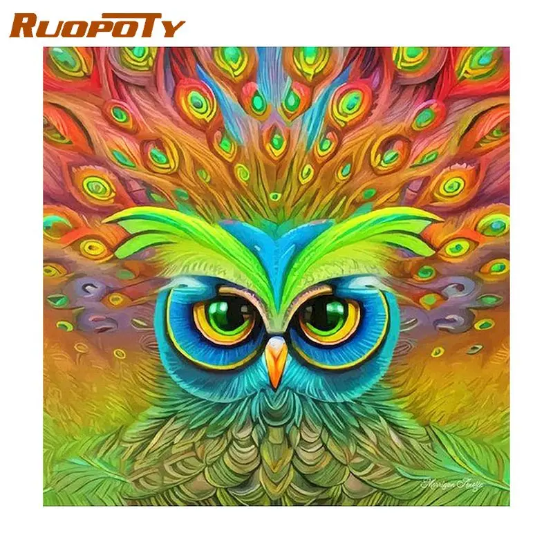 

RUOPOTY Painting By Numbers For Adults Kits Colorful Animals Starter Kit Owl Diy Gift For Home Wall Art Picture 40x40cm With Fra