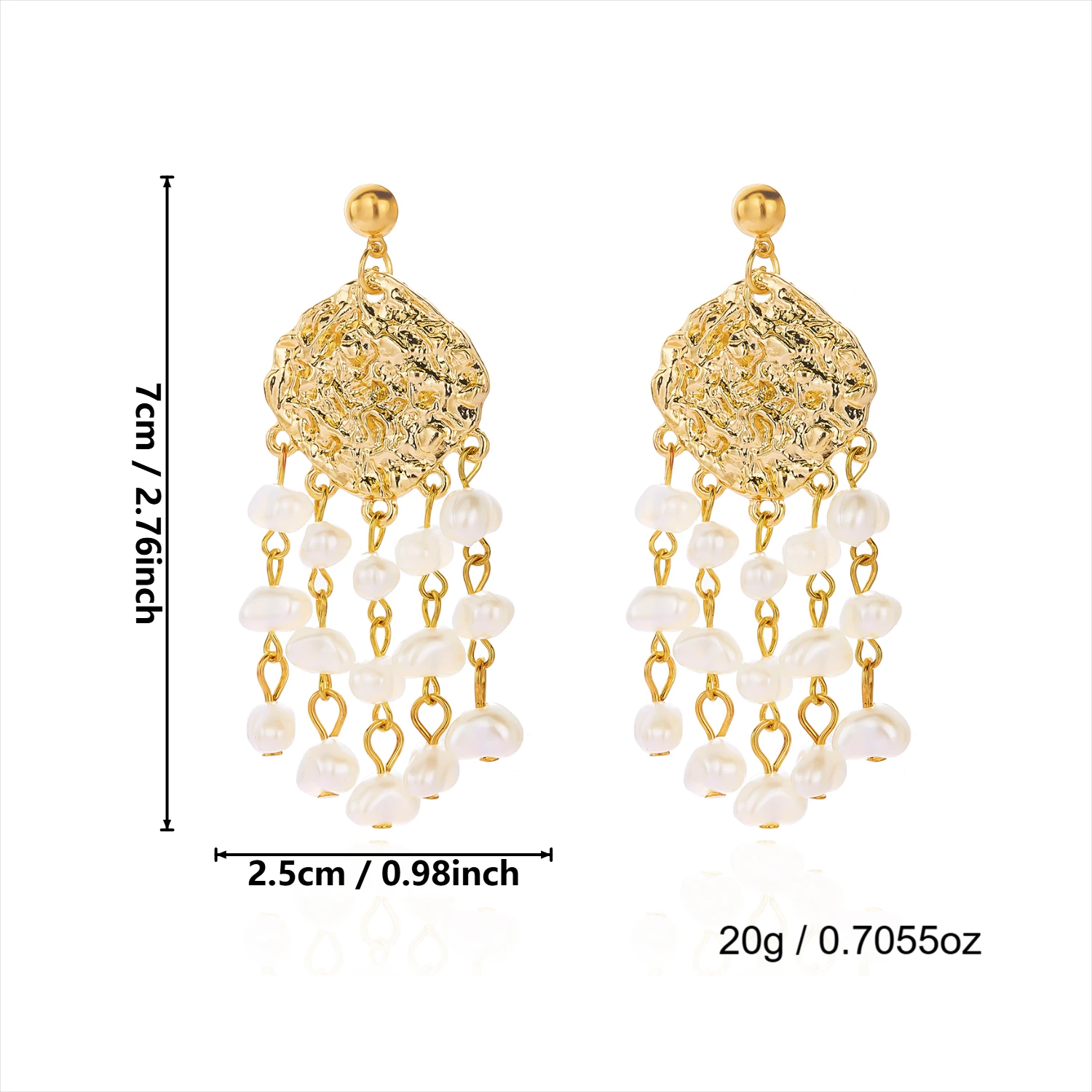 Mehrschichtige Perlenmuschel-Quasten-Ohrringe für Damen, elegante goldfarbene Korallen-Geometrie-Hängeohrringe, Sommer-Strandschmuck – Detail 6