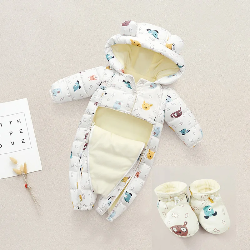 Baby clothes Winter Snowsuit Plus Velvet Thick Baby Boys Jumpsuit 0-2 Years Newborn Romper Girls Overalls Toddler Coat