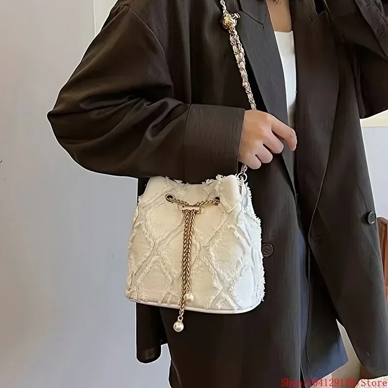 Denim Style Bucket Bag Large Capacity Polyester Lining Drawstring Closure 1pc denim bucket bag