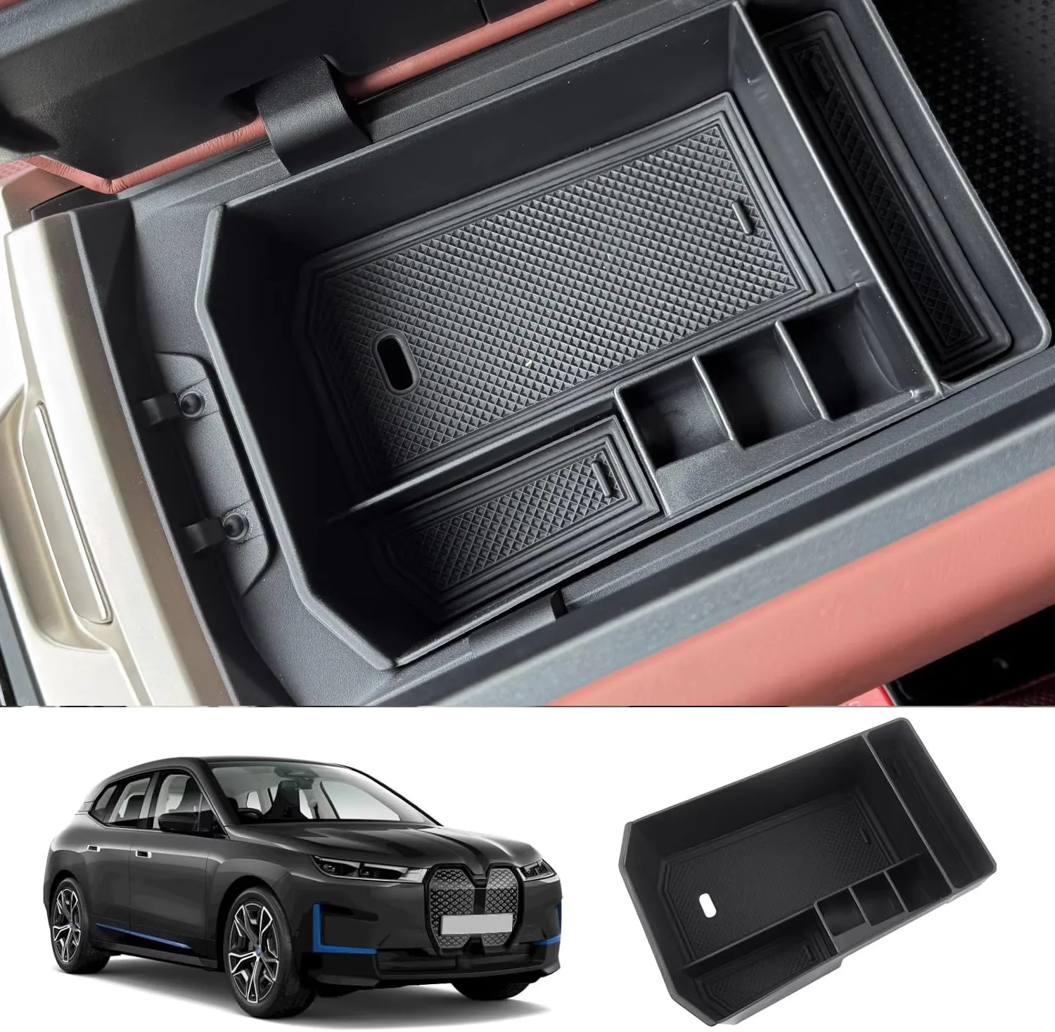 Für BMW iX 2022-2024 2025 2026 i20 xDrive Armlehne Aufbewahrungsbox Gläser Aufbewahrungsbox Auto Mittelkonsole Organizer Fach Zubehör – Detail 2