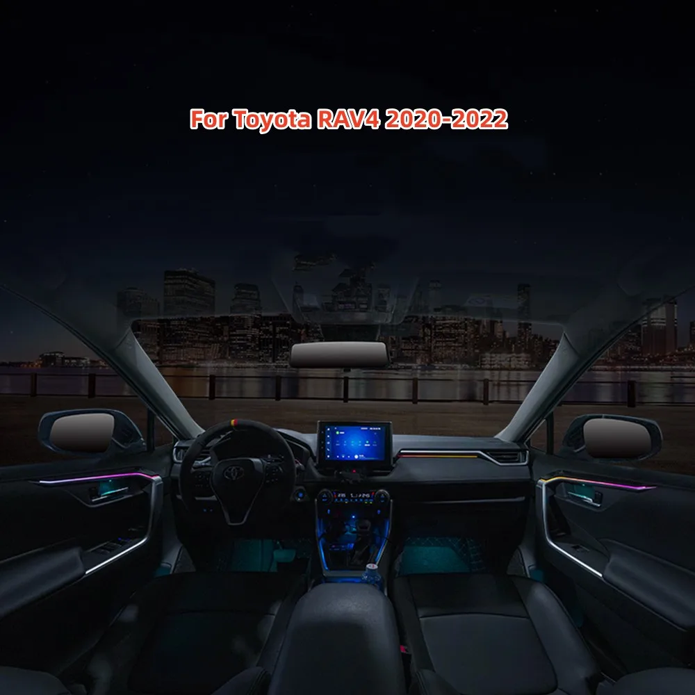 

Для Toyota RAV4 2020-2022 окружающей лампы, 64 цвета, центральная консоль, держатель стакана, автомобильная дверная ручка, атмосфера