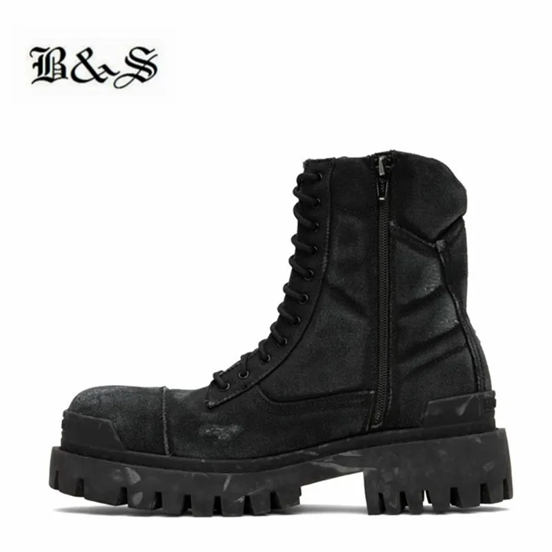 Black& Street Big Toe Thick Sole Retro Canvas Personalized Motor Boots Beggar Designer  Ankle Tooling Botas