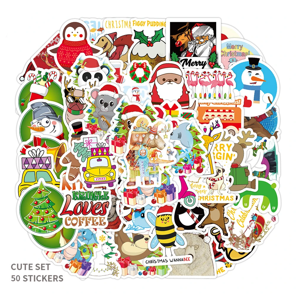 

50 New Christmas Cartoon Patterns Santa Claus Laptop Trolley Case Guitar Thermos Cup Decoration Graffiti Waterproof Stickers
