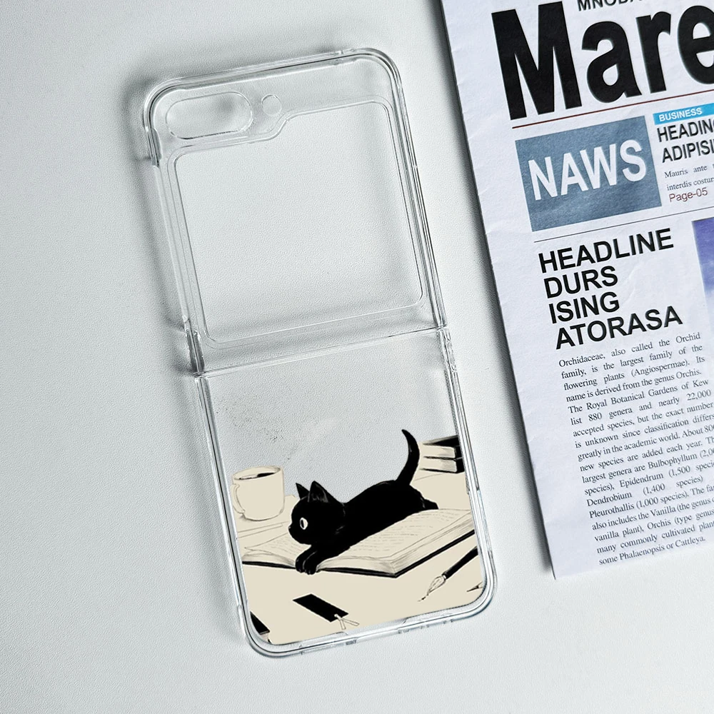 Adorable Black Cat Cartoon Phone Case - Hard Folding Cover