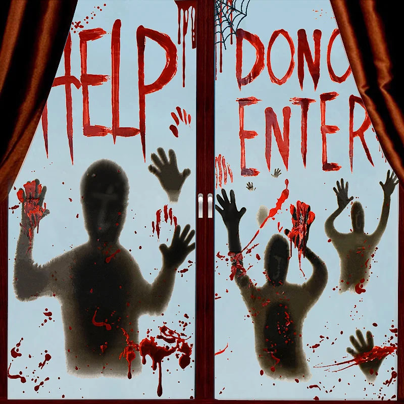 

Halloween Horror Blood Hands Handprint Window Stickers Haunted House Decor PVC Sticker Happy Halloween Home Decoration
