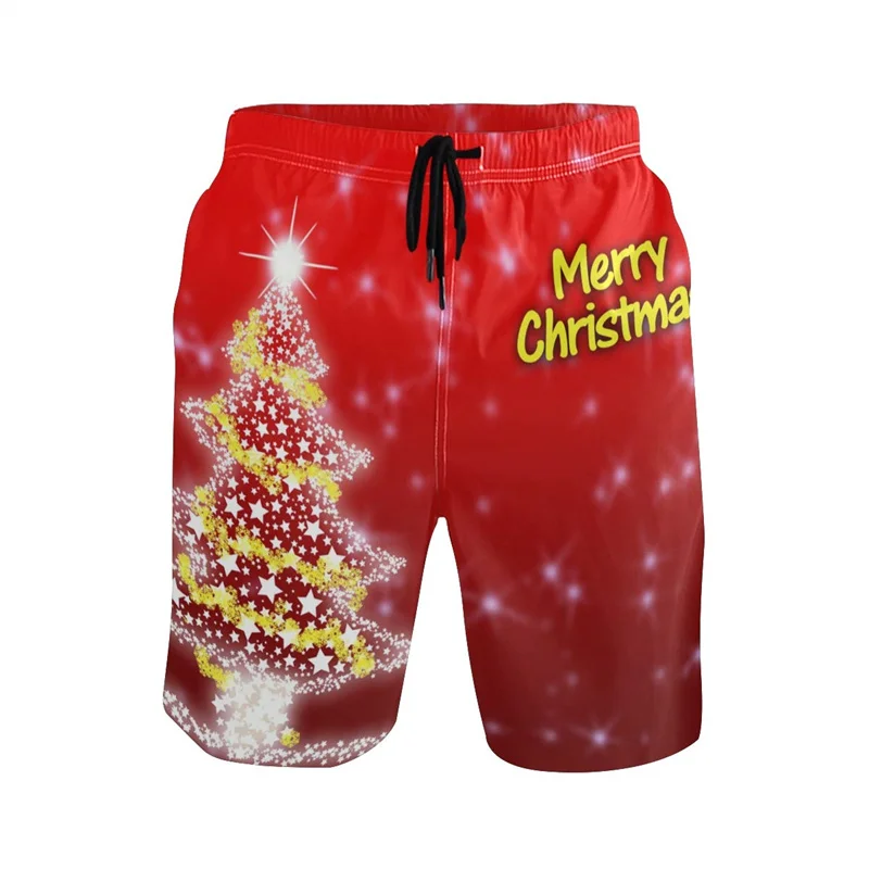 3D Christmas Tree Xmas Reindeer Printed Snowflake Santa Claus Short Pants y2k Board Shorts Summer Swimsuit Cool Surf Swim Trunks 5