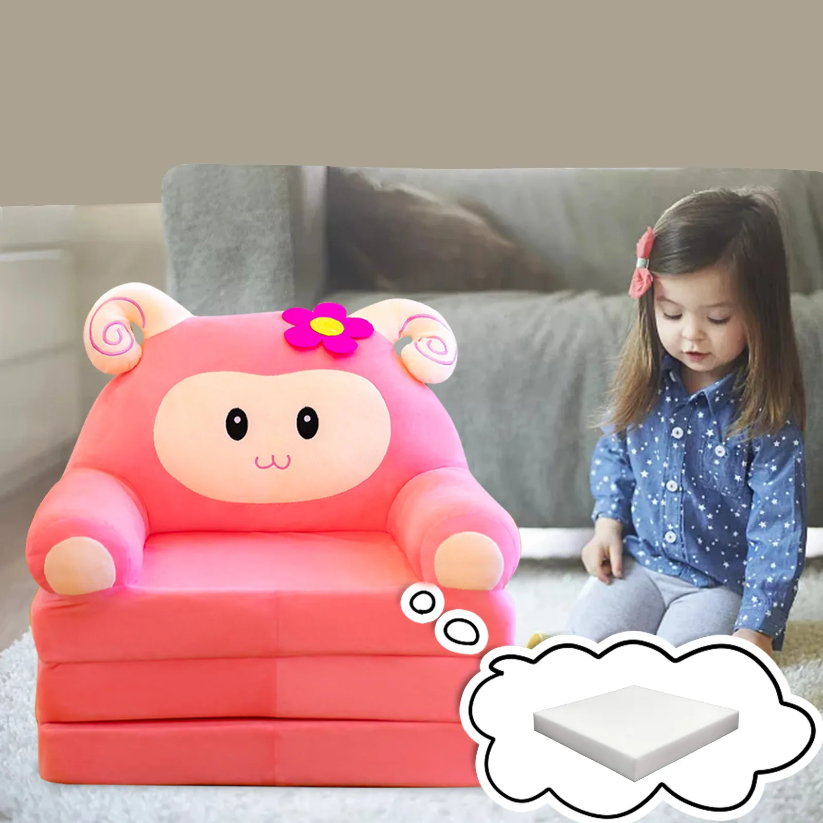 Children's Sofa Sponge Filling Plush Foldable Kids Sofa Backrest Armchair Sponge Filling Pad Pad Bed Liner Filler Cushions children sofa