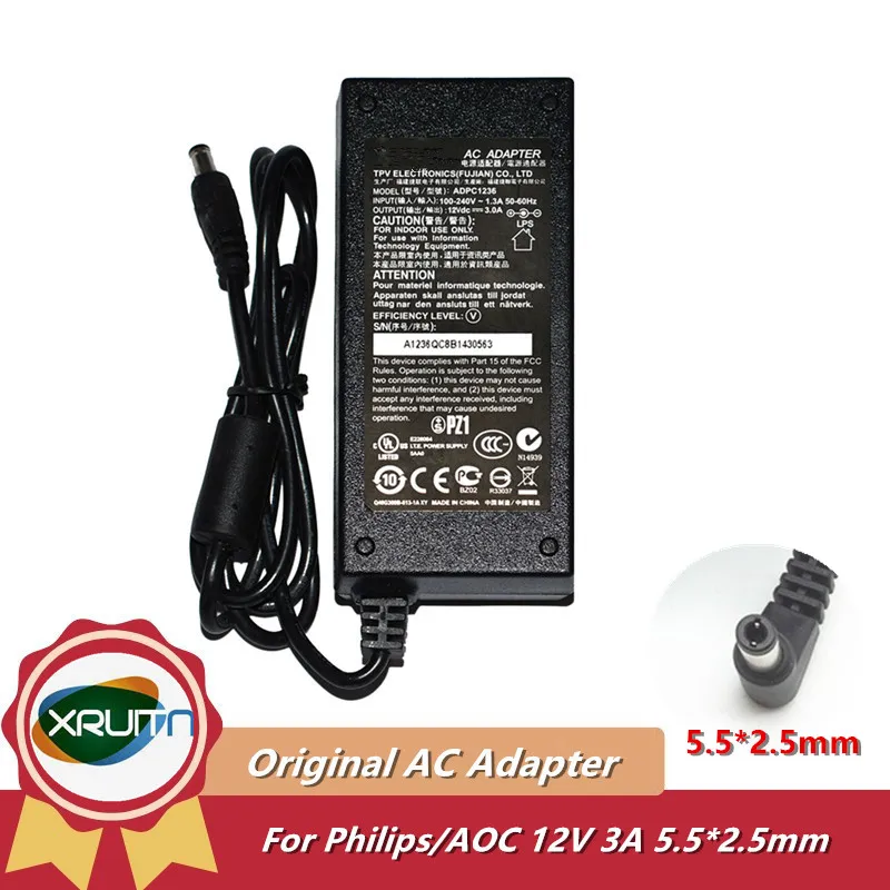 Caricabatterie Adattatore Ca Originale 36W 12V 3A 5.5*2.5Mm Adpc1236 Da-36Q12 Per Philips Aoc 224 Cl2 234 Cl2 234 E5Q Alimentatore Monitor Lcd