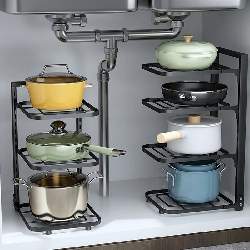 Adjustable Pot Rack Organizer Cabinet Storage Kitchen Organizer Pot Lid Rack Cookware Holders Home Storage Kitchen Accessories