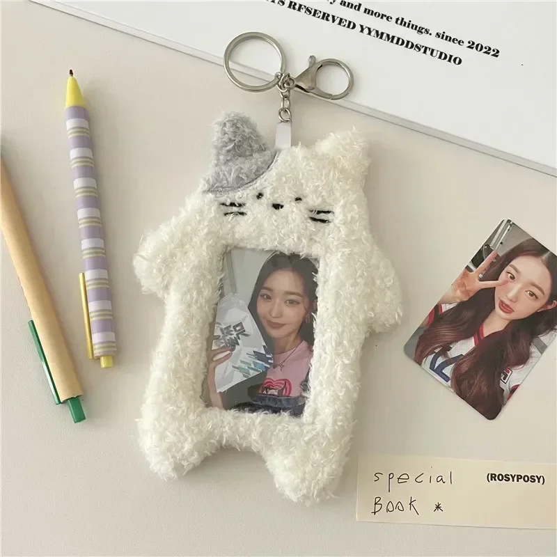 kawaii Cartoon Plush Photocard Holder Korean Id Card Holder Keychain kawaii Desk Accessories Kpop Stationery Idol Display Stand 5