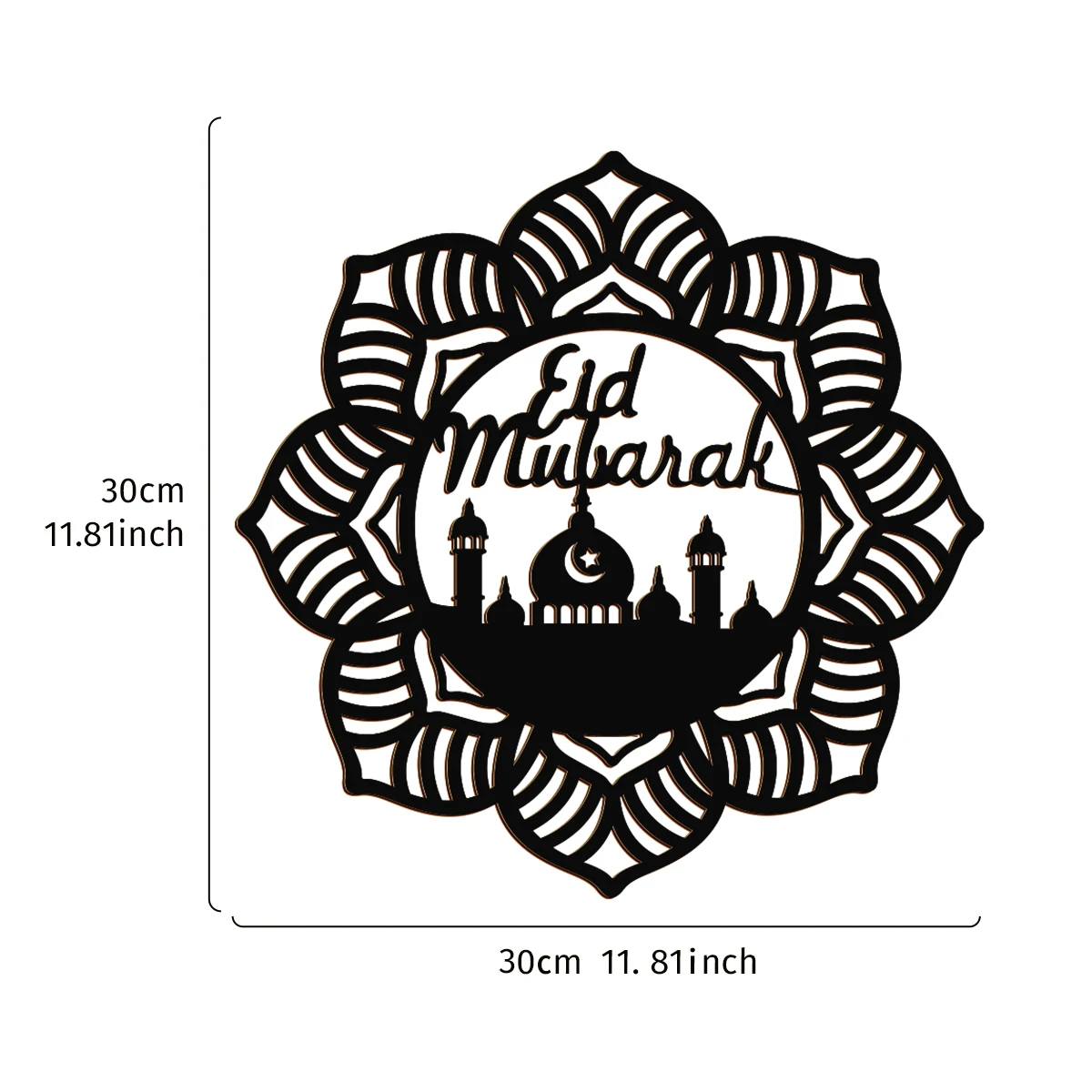 1PC, EID Mubarak Creative Black wooden eight-petal flower-shaped retro pattern decorative pendant