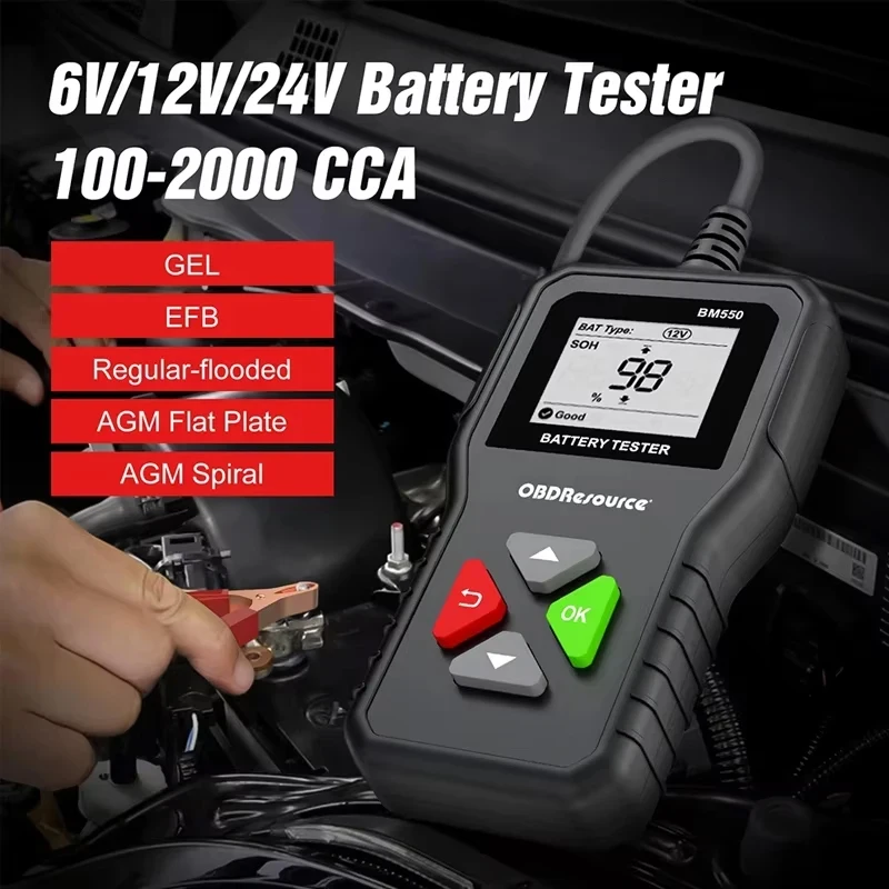BM550 Car Battery Tester 6V 12V 24V 100-2000 CCA Auto Battery Analyzer Battery System Detect Tool Battery Testing Tool Hot Sale
