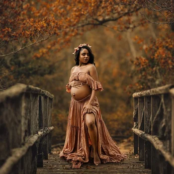  Bohemian Photo Shooting Pregnancy Dress Comfortable Soft Linen-Cotton Set For Pregnant Women Photos Maternity Two-Piece Dress 5